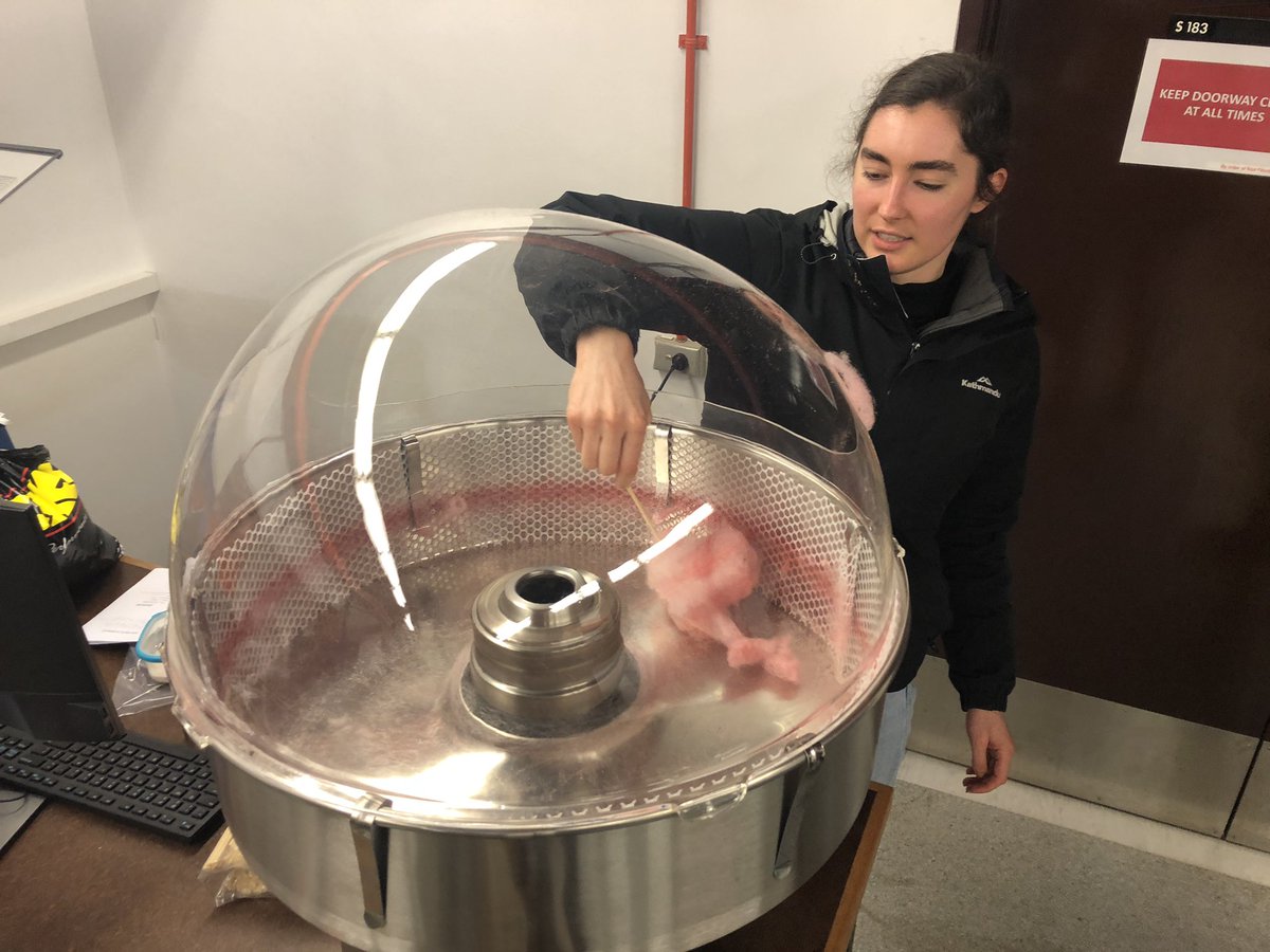 AnnaParadowska1's tweet photo. The best way to teach fiber science? Sweet science 😋 Today Clara set up Fairy Floss Machine - another milestone towards our electret production of #n95mask ✅ It’s working! 😅 #MaskUp @PrakashLab @CPC_usyd @Jiawei_Jade_Tu @LukeCGordon @Eng_IT_Sydney @ProjectAppear #WomenInSTEM https://t.co/0hry3qrKOw