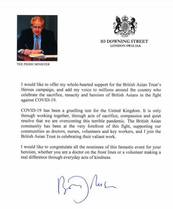 britishasiantst's tweet photo. We're proud that @10DowningStreet @BorisJohnson sent us a special letter of recognition for our #BritishAsianTrustHeroes campaign.
Read more: https://t.co/kNX8dcENmA https://t.co/xb3KKkHlRa