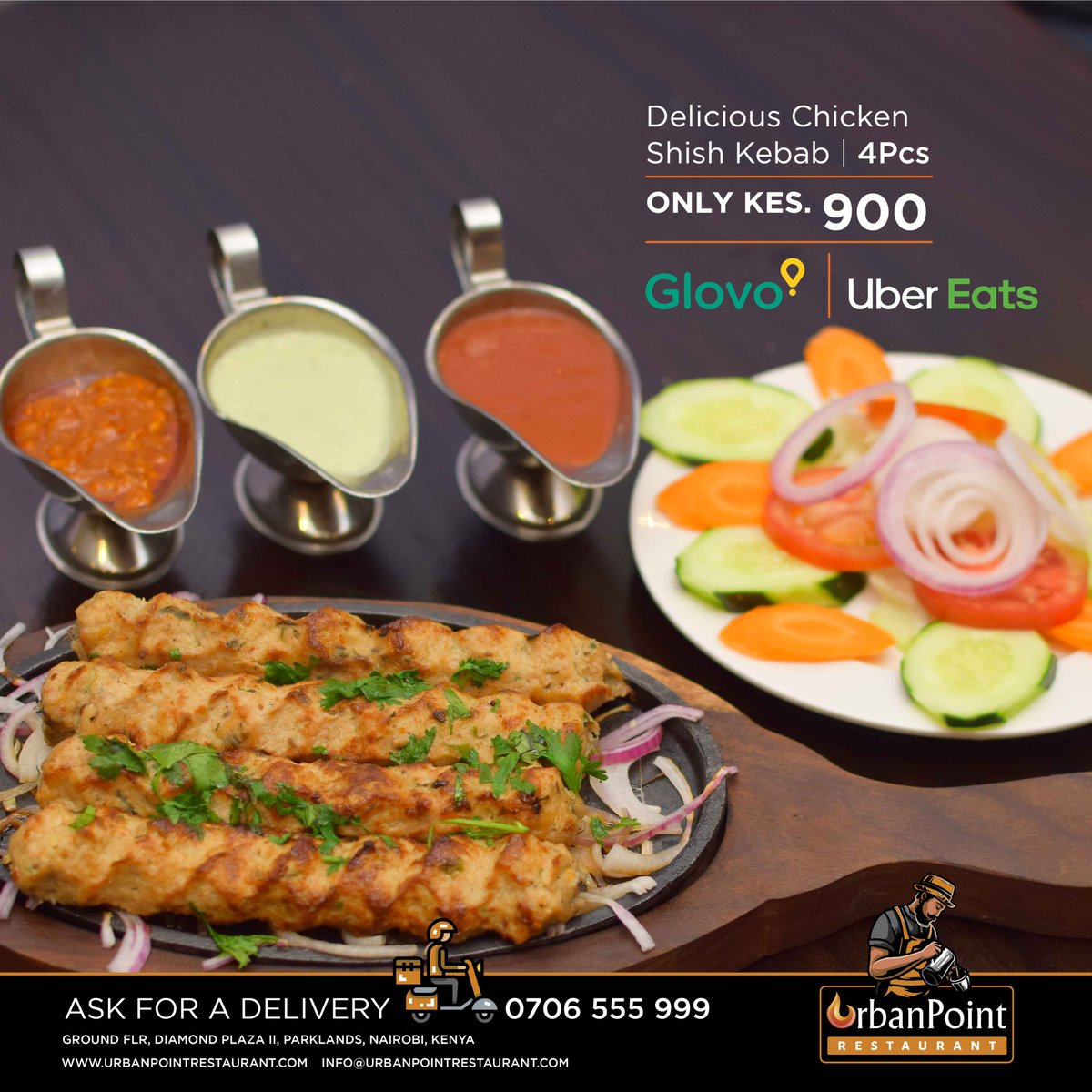 UrbanPointRest's tweet photo. Bring some excitement to your lunch today. Get this Chicken Shish Kebab | 4 Pcs @ only KES 900

Order NOW Call 0706 555 999 Or Place your order online on Glovo, Jumia Food or Uber Eats

#staysafe #homedeilvery #food #order #urbanpointrestaurant #urbanpoint #chicken https://t.co/8OVXS2VX1B