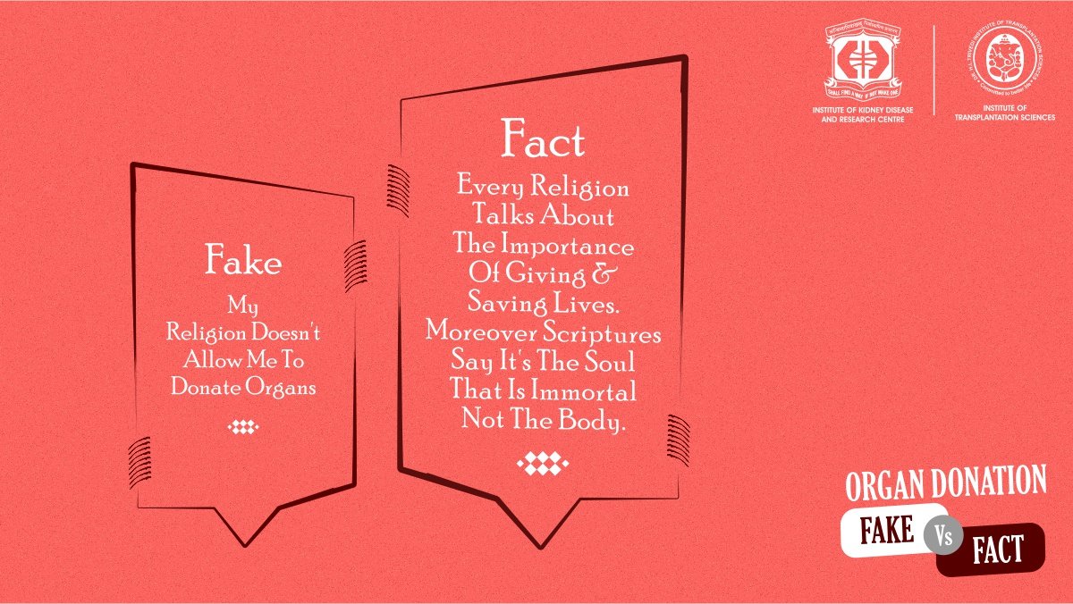ikdrc_ahm's tweet photo. There are many #mthys prevalent when it comes to #organdonation and you should not let misinformation stop you from doing one of the noblest deeds you can do and leaving behind #yourgreatestlegacy.
#FakeVsFacts #MythBusted #FakeNews #Facts #IKDRC https://t.co/dWSnAzGymO