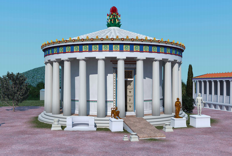 Sneed argues that "Even without a framework of civil rights... the builders of these sites made architectural choices that enabled individuals with impaired mobility to access these spaces." This included the Tholos at  #Epidauros, reconstructed here #disability  #architecture