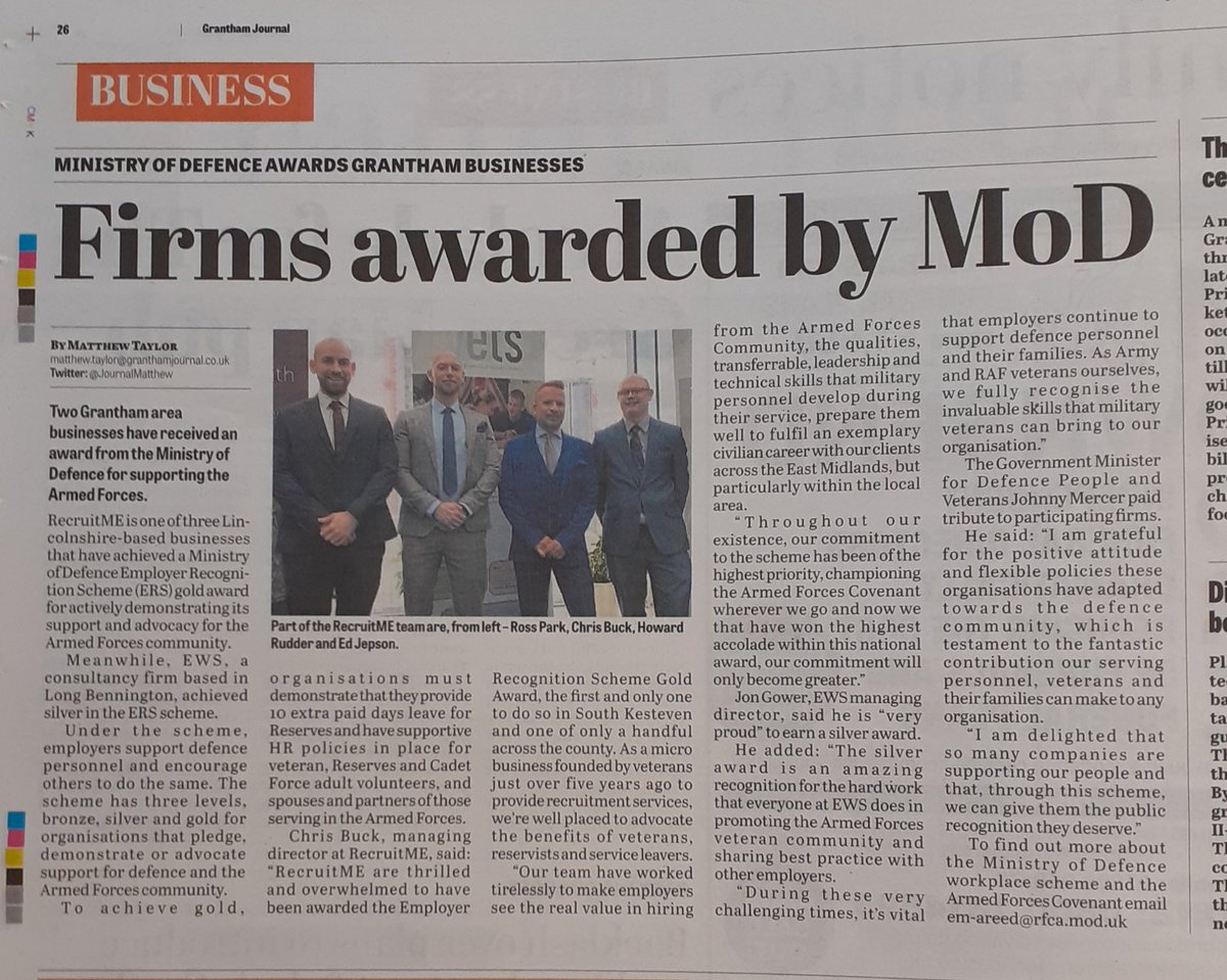 Our GOLD 🏅 Armed Forces Covenant has been covered by <a href="/JournalMatthew/">Matthew Taylor</a> in this week's <a href="/GranthamJournal/">Grantham Journal</a> 🥳👌🍻