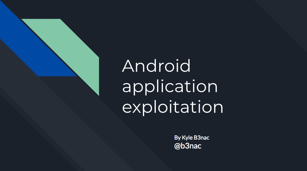 Android Application Exploitation
#MobileSecurity #AndroidSecurity 
#Defcon28 by <a href="/B3nac/">Dissociating</a> 
SLIDES: docs.google.com/presentation/d…
Github Repo: github.com/B3nac/InjuredA…