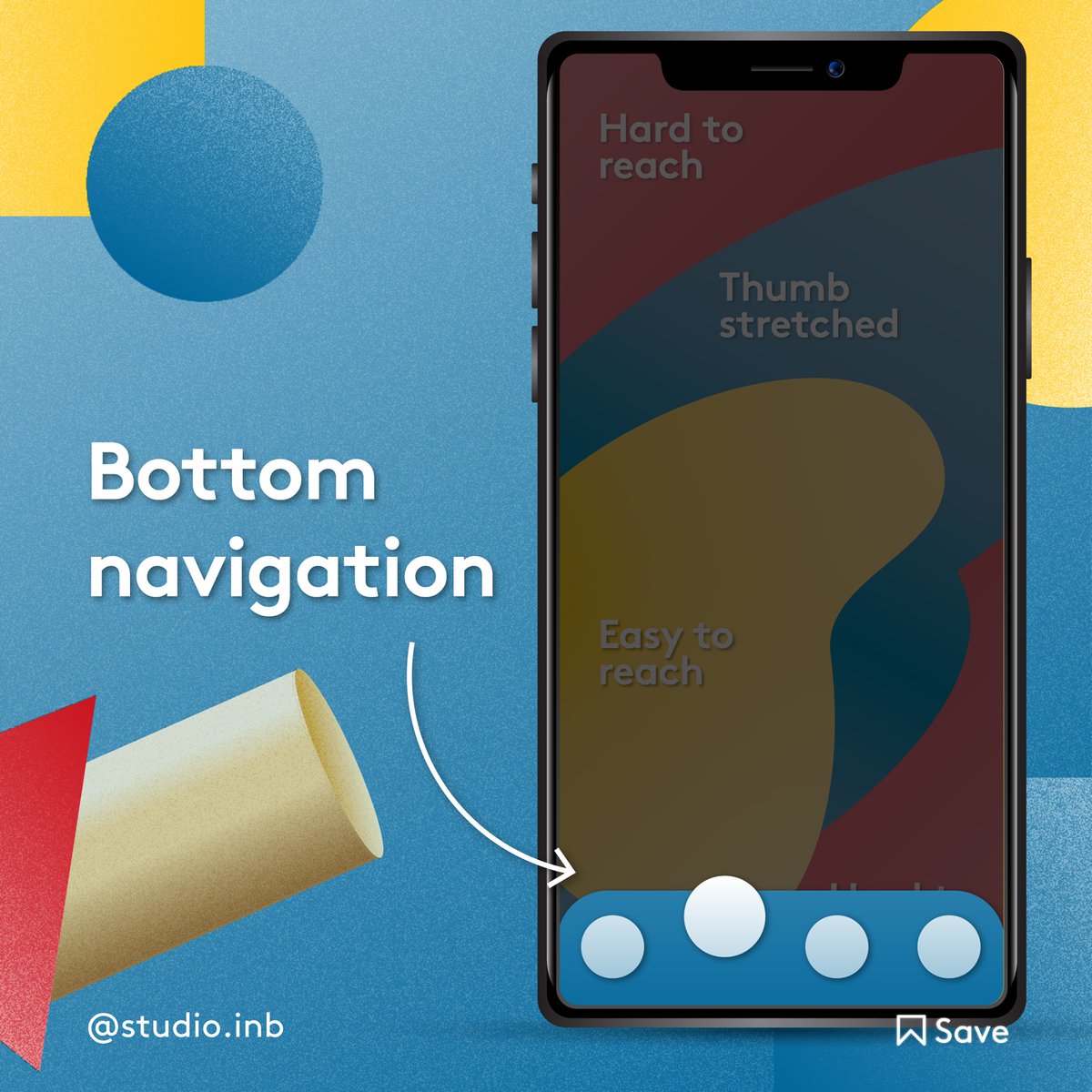 design_inb's tweet photo. The ever-changing #SmartPhone has become larger and larger.
While doing #UIDesign, #UserInterface Design
We have to consider the size of the screen 🧐,
and the reaching area of users when they hold the phone with only one hand. 🖖🏻👊🏻
Here is some #DesignTips for #Mobile ! https://t.co/JnFbw5mzmA
