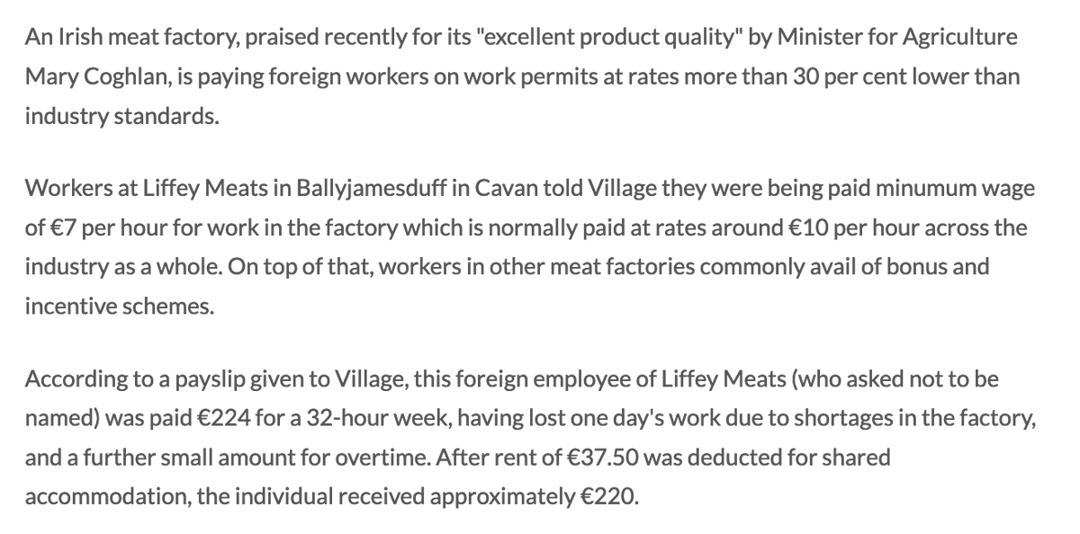 Just this from 2005, €220 for 32 hour week: https://magill.ie/archive/new-beginning-irish-beef-old-story-migrant-workers