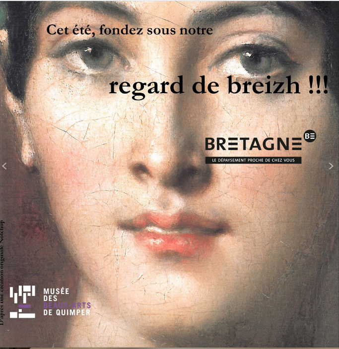 Mweilc's tweet photo. Pendant que @mbar_officiel affiche certaines de ses oeuvres dans les magasins de la ville (médiation au meilleur sens du terme👍), @mbaqofficiel adapte la campagne estivale de @regionbretagne et de l'agence #NotchupDDB basée sur les jeux de mots "bretonnisants" 🙂👌 https://t.co/pPrke37amk
