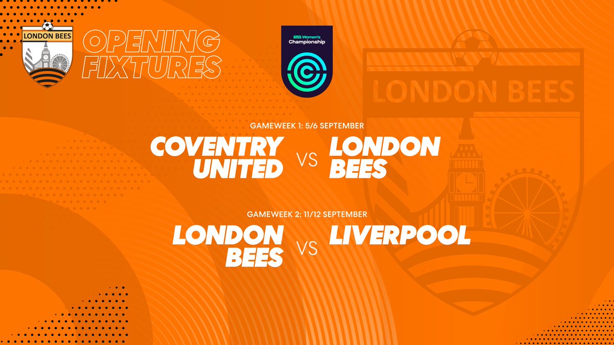 LondonBees's tweet photo. 𝒯𝒽𝑒 𝒸𝑜𝓊𝓃𝓉𝒹𝑜𝓌𝓃 𝓈𝓉𝒶𝓇𝓉𝓈 𝓃𝑜𝓌 🙌

The #Bees will travel to @CovUnitedLFC before hosting @LiverpoolFCW in our first two @FAWC_ fixtures of the new season 😁

#LondonBees 🐝 https://t.co/XEfEGJQEUv