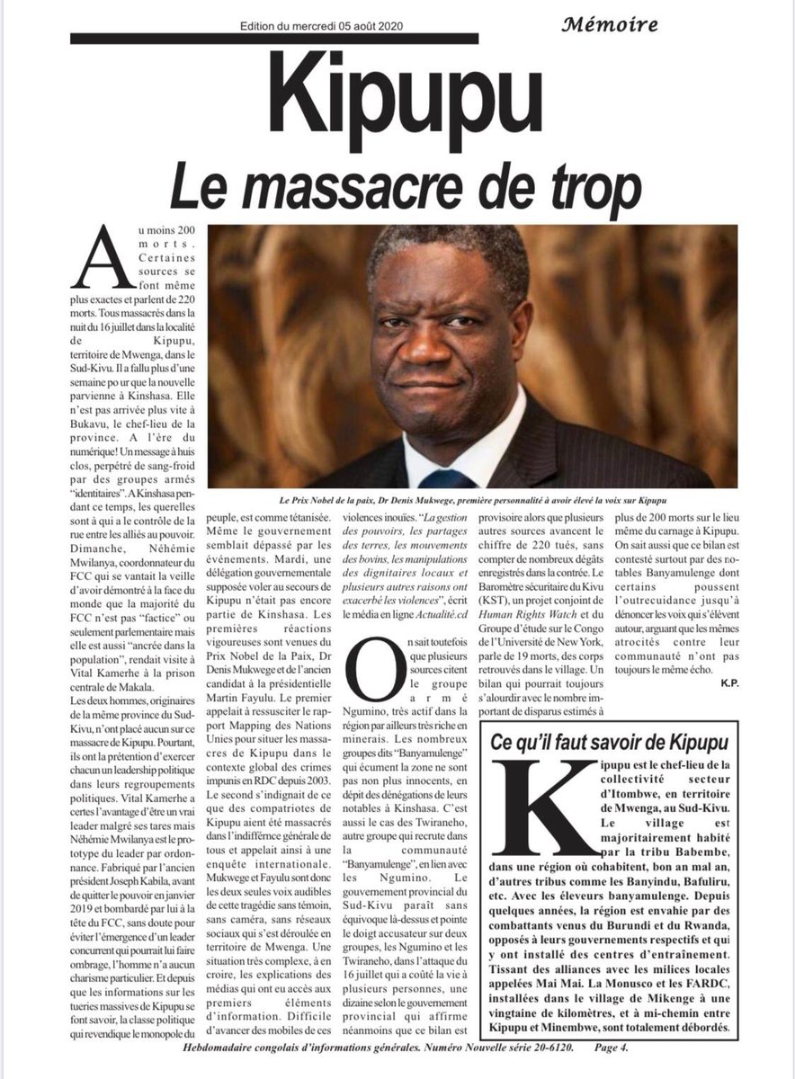 Martin Fayulu (@martinfayulu) on Twitter photo Je soutiens le Prix Nobel de la Paix, le Dr <a href="/DenisMukwege/">Denis Mukwege</a>. Assez d’indifférence vis-à-vis du supplice du peuple Congolais; assez de négation de la tragédie du peuple Congolais. Merci Docteur, vaillant fils de la #RDC Je soutiens le Prix Nobel de la Paix, le Dr <a href="/DenisMukwege/">Denis Mukwege</a>. Assez d’indifférence vis-à-vis du supplice du peuple Congolais; assez de négation de la tragédie du peuple Congolais. Merci Docteur, vaillant fils de la #RDC