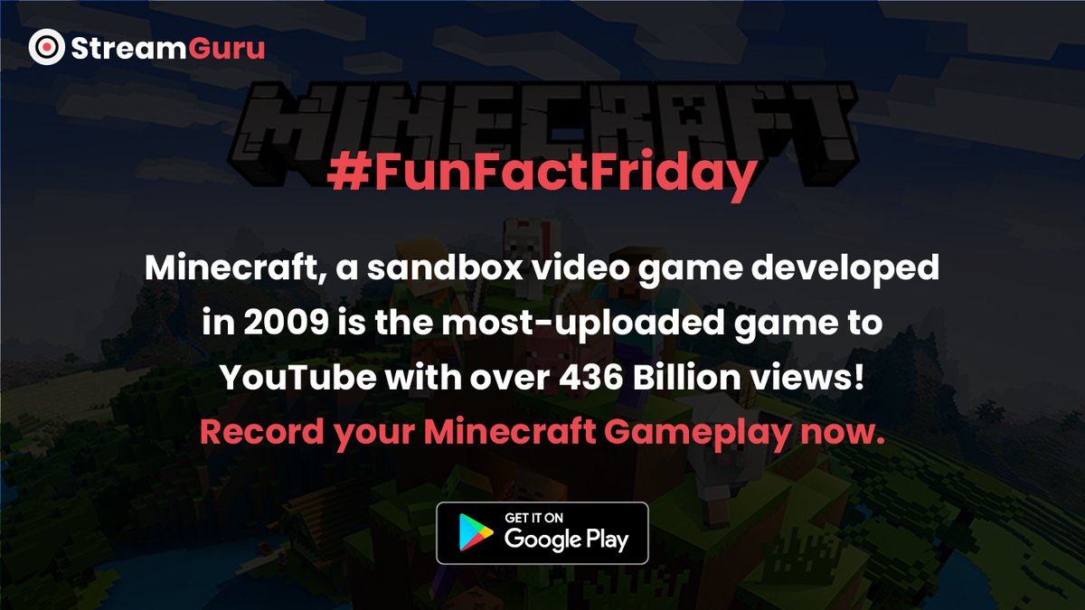 Streamguruapp's tweet image. #FridayFact 

#StreamGuru #screenrecorder #minecraft #funfacts #fridayfacts #minecraftvideos #minecraftfriday #livestream #android #youtube #youtubevideos #minecraftbuilds #minecraftpe #minecrafthouses #minecrafters #minecraftonly