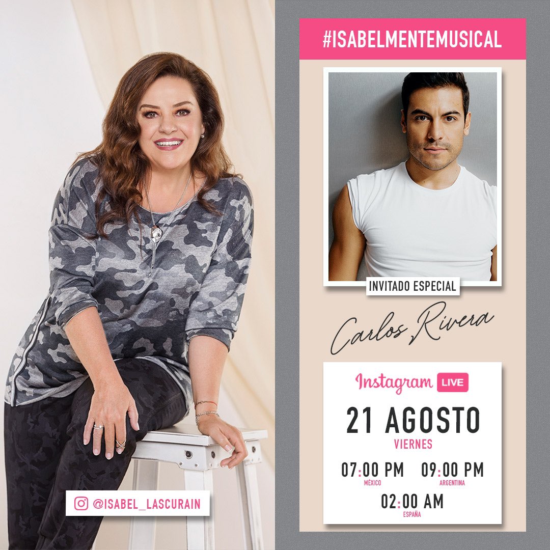 GrupoPandora's tweet photo. ¡Qué alegría! Hoy tendré como invitado de lujo a mi adorado @_CarlosRivera. Vayan poniéndose cómodos y conéctense en punto de las 7pm (MX) desde mi Instagram 👉 https://t.co/U03dxVlvC1 https://t.co/TnDl5NQm0b