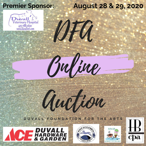 DuvallArts's tweet photo. 2020 Online Auction Next Weekend
Leave those fancy duds in the closet, pour a glass of wine or favorite beverage, Register NOW &amp; BID HIGH
Preview: 
https://t.co/QE2ZK7ChDO
Event Info, Testimonials, &amp; More: https://t.co/XwKky9teib
Opens: August 28 @ 9AM!
#DFA #nonprofitauction https://t.co/ds4i6vh9cz