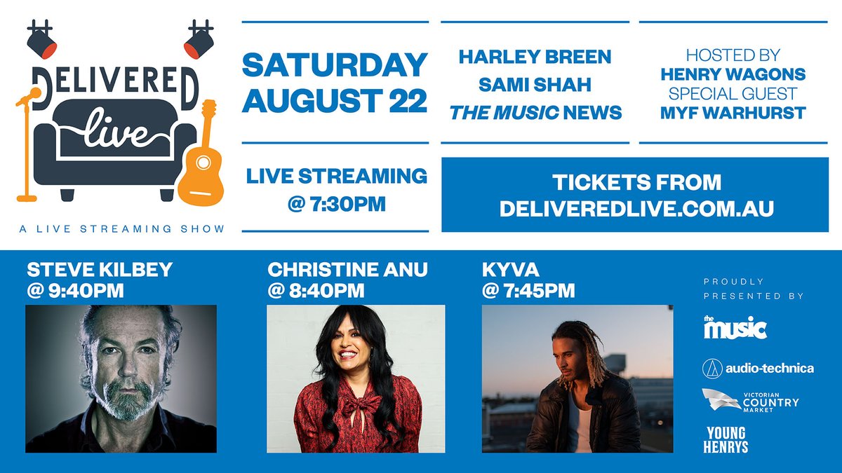 🥳 SET TIMES!! 🥳
Tonight's show kicks off at 7:30pm AEST on Facebook Live and over on our YouTube channel. The livestream is FREE to watch, or you can show your support for the artists and crew by purchasing a 'virtual' ticket at tktrev.com/DLAug22