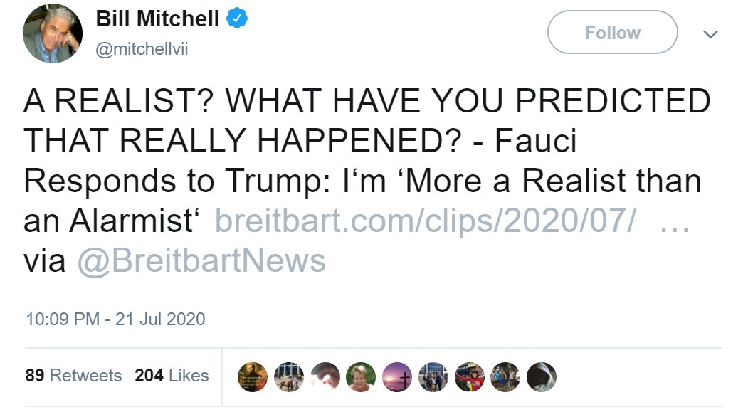Fans of this thread: don't worry, I have months of Bill Mitchell takes saved up.You will be fine at least until early 2021, by which time a vaccine may be available.