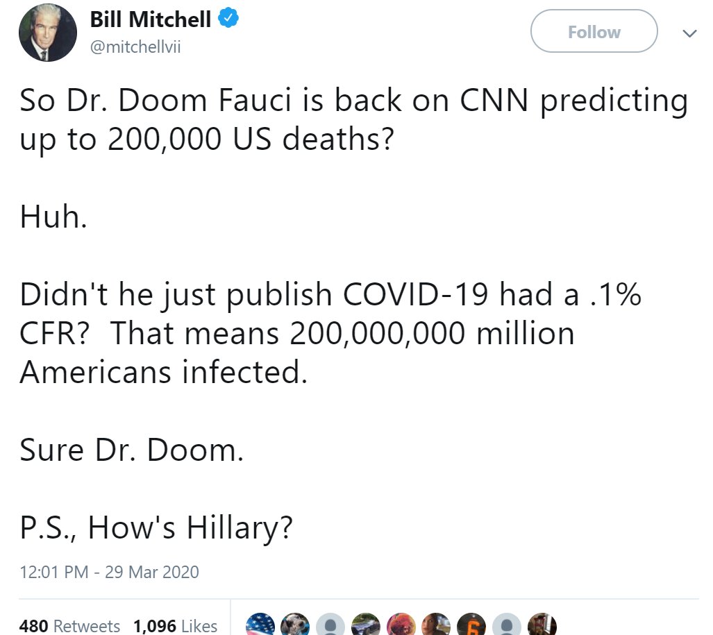 Fans of this thread: don't worry, I have months of Bill Mitchell takes saved up.You will be fine at least until early 2021, by which time a vaccine may be available.