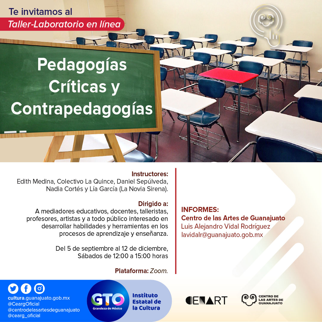 CeargOficial's tweet photo. Pedagogías críticas y contrapedagogías 👩🏫🧑🏫
#LaboratorioEnLínea
El laboratorio propone la revisión y análisis desde un enfoque contemporáneo de diversas narrativas y metodologías que se vinculan al pensamiento crítico sobre los condicionantes actuales.
#Educación #Docentes
#CEARG https://t.co/Cxi9MZXLaA