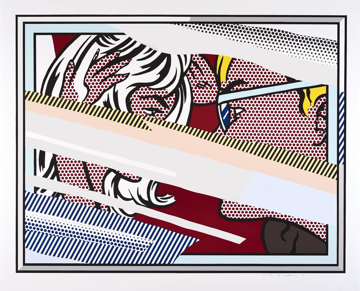 brightwell08's tweet photo. "Of course the reflections are just an excuse to make an abstract work..." In a sense he was always an abstract artist and despite the sensational comic-book imagery, the steely reflexivity of his work, like Warhol's, is detached and supercooled. #BrushStrokes #AbPop https://t.co/eF69AQNhbu