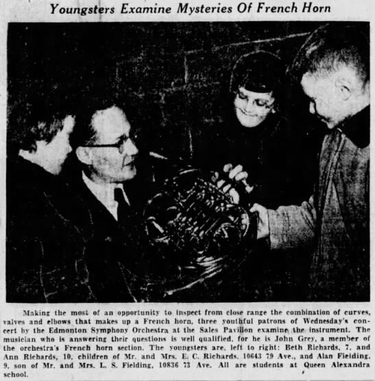 In 1954 the Fielding family lived in the house. Here’s their son Alan, a nine-year-old Queen Alex School student, learning some French horn.