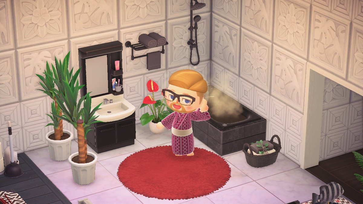 SmugMuggle_ACNH's tweet photo. House Tour! I come here to... avoid breaking rocks. Haha! Here's my black, white, and red bathroom! #AnimalCrossing #ACNH #NintendoSwitch https://t.co/mGFPlgdGgF