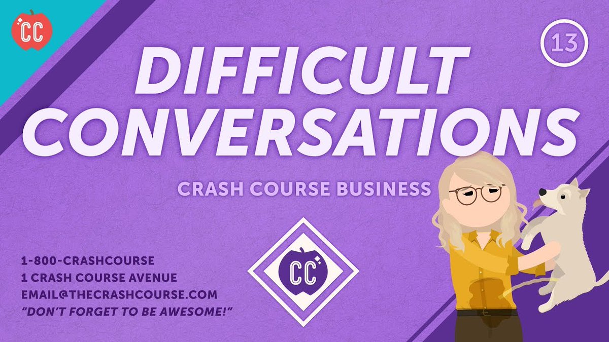 We've all dealt with hard conversations. 

They're difficult, but definitely necessary. Whether you have a conflict in the workplace or need to have a hard convo with a friend, we have some tips in this episode of Crash Course Business Soft Skills!

youtube.com/watch?v=gOHoSu…