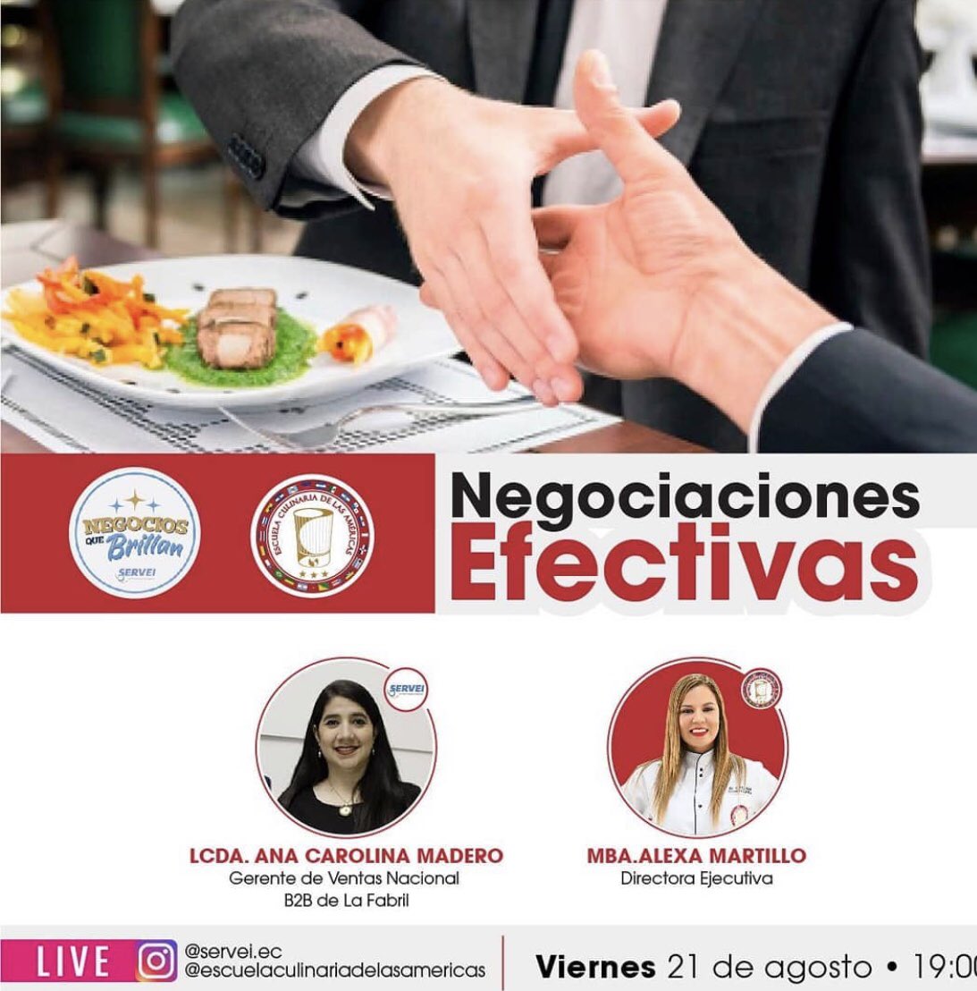 Hoy a las 19.00 hrs este interesante ig live <a href="/CulinariaAmeri/">Escuela Culinaria de las Américas</a> 
En tiempos de incertidumbre las negociaciones se vuelven tensas!!! Quieres herramientas de  técnicas de ventas, de persuasión y sobre todo de cierre, entonces este live es para ti!!! Te espero