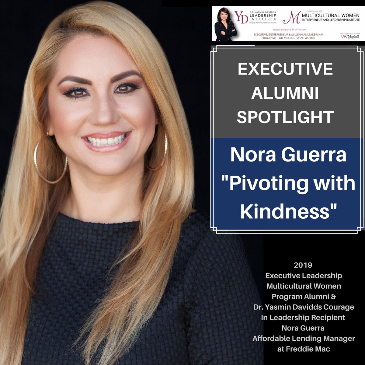 YasminInstitute's tweet photo. EXECUTIVE ALUMNI SPOTLIGHT
Nora Guerra
"Pivoting with Kindness"

Executives pivoting with kindness - Meet Nora Guerra
Affordable Lending Manager at Freddie Mac
2019 Executive Leadership Multicultural Women Program Alumni 
https://t.co/e3IMQf3kqi https://t.co/FbuEAohEgM