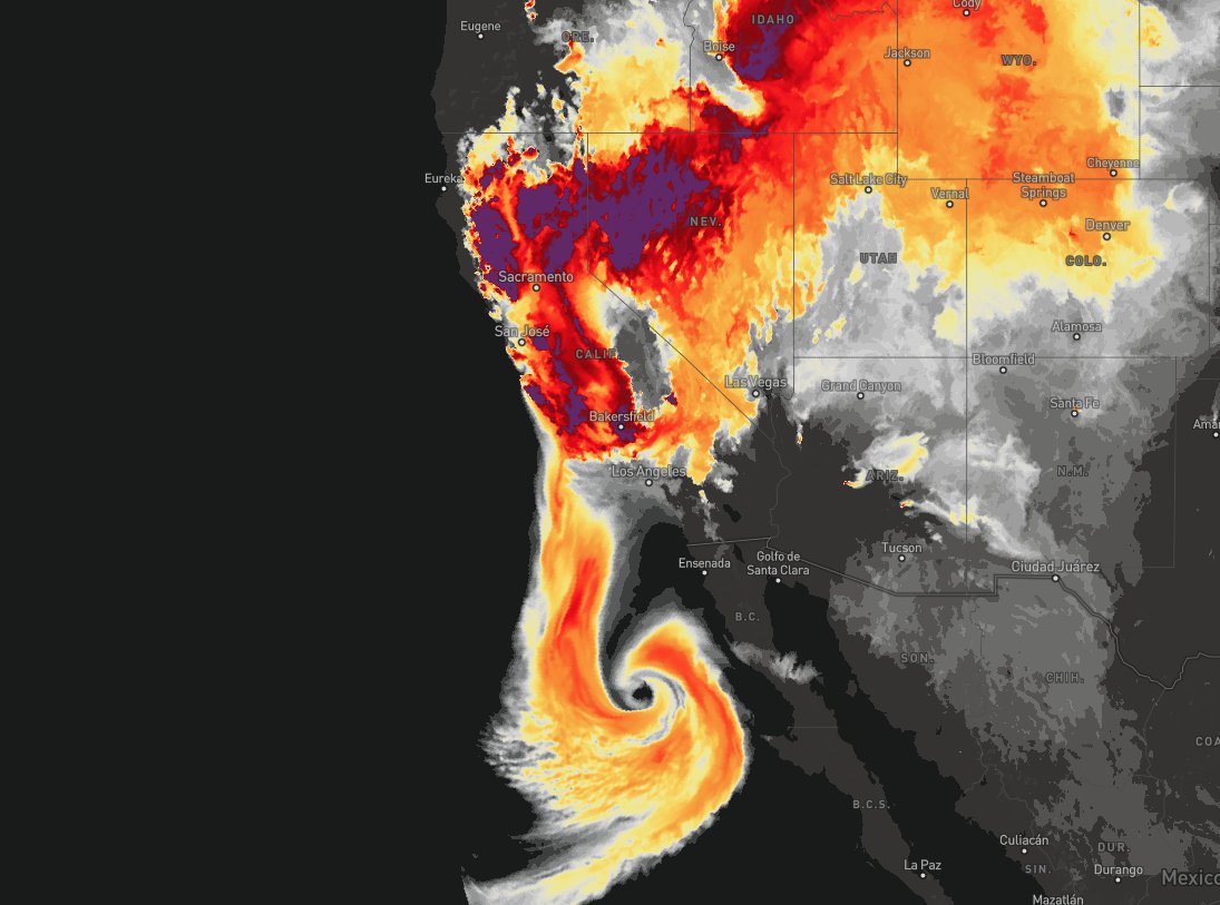 This is the most quintessentially 2020 thing I've ever seen. Smoke is integrated into the remnants of Hurricane #Genevieve to create a "Smokecane". #cawx #cafire #utwx #smokecane2020