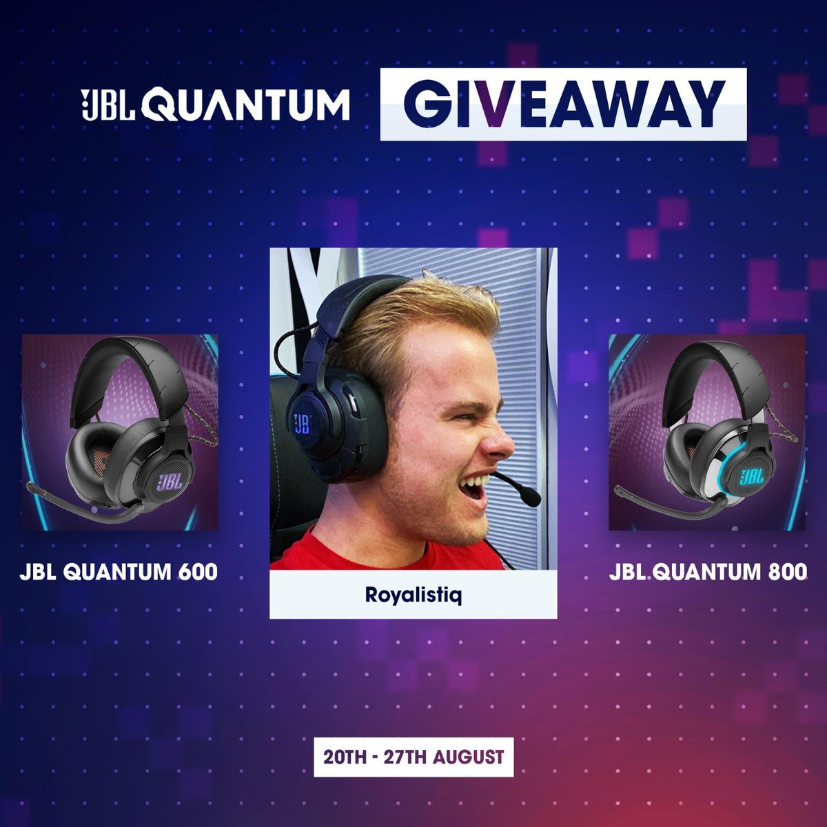 Eindelijk! Met trots kan ik aankondigen dat ik onderdeel ben van de <a href="/JBLQuantum/">JBL Quantum</a> familie! 
Om dat te vieren geef ik de JBL Quantum 800 &amp; JBL Quantum 600 weg! 
Zo kun je winnen: 
✅RT/Like deze tweet!
✅Volg <a href="/JBLQuantum/">JBL Quantum</a> 
✅Volg <a href="/Royalistiq/">Royalistiq</a>

#ad #unfairadvantage