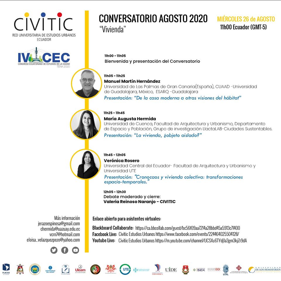 FLACSOec's tweet photo. El próximo 26 de agosto, desde las 11h00 de Ecuador, te invitamos al conversatorio virtual sobre vivienda organizado por @redcivitic.

➡️Más información: https://t.co/cHiSKzLe2n https://t.co/qygnYI6gG6