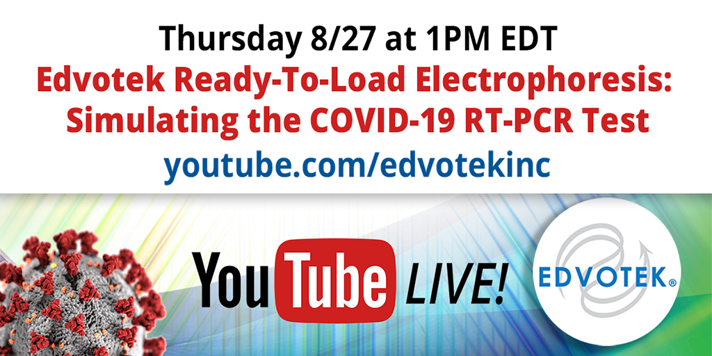 edvotek's tweet photo. Next Thursday (8/27) we will be discussing the RT-PCR test for #COVID19.  Join us on @YouTube! https://t.co/sbLNA0Qb5f