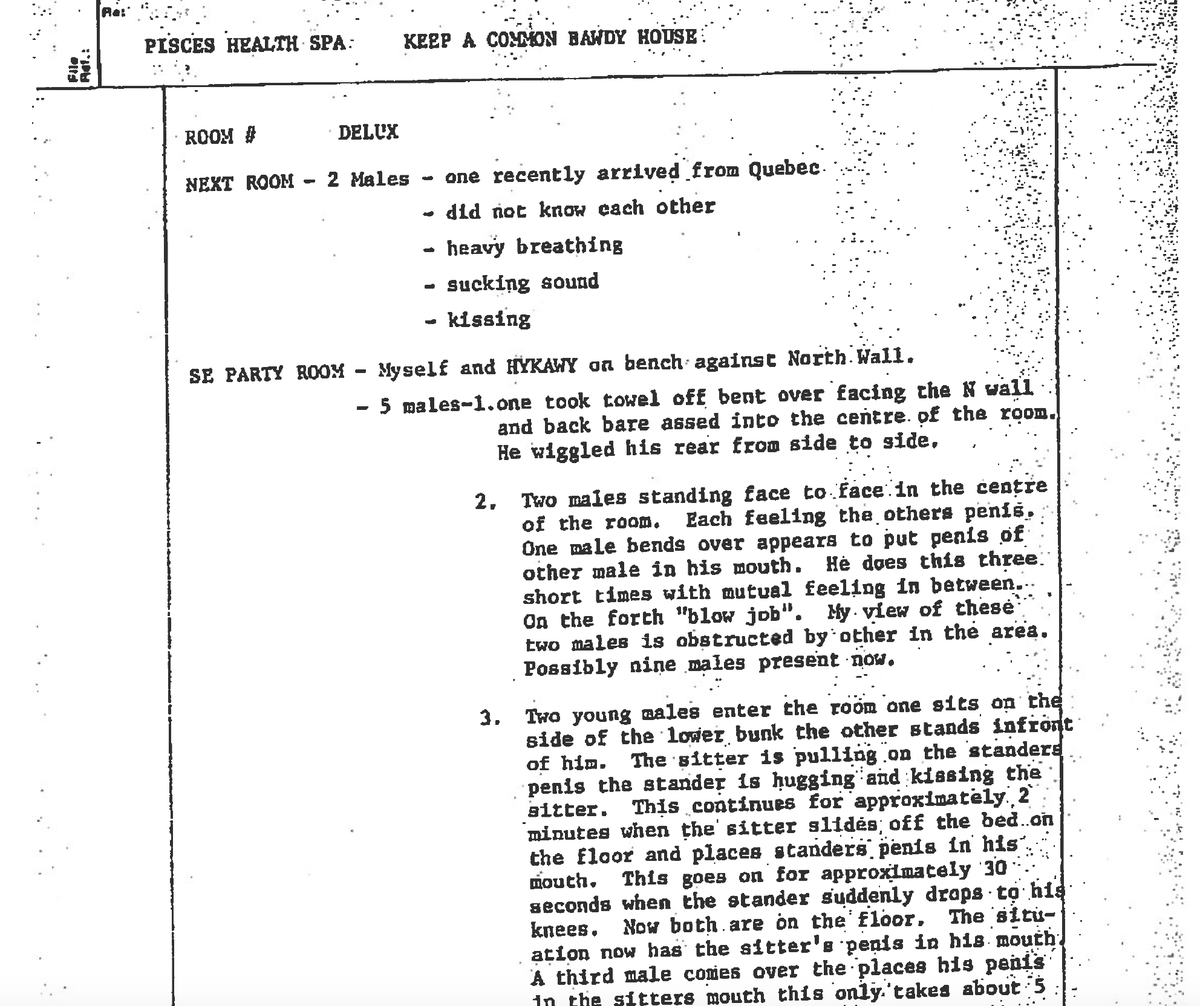 A rare glimpse into Edmonton's past & the infamous Pisces Bathhouse raid, which occurred at 2am on May 30, 1981Below are images of the actual police reports detailing the undercover investigation.The police would go on to arrest 56 men as "found ins."  #yeg  #history  #LGBTQ