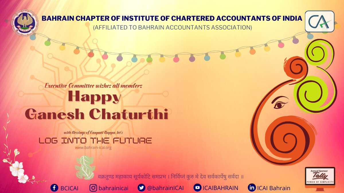 BahrainICAI's tweet photo. BCICAI Ganesh Chaturthi Greetings !! Ganpati Bappa Moraya !!

#BCICAI #Festivegreetings #ganeshchaturthi #ganpatibappamorya #ganpatibappa #mangalmurtimorya #ganesha #morya https://t.co/wwxVuvmBTD