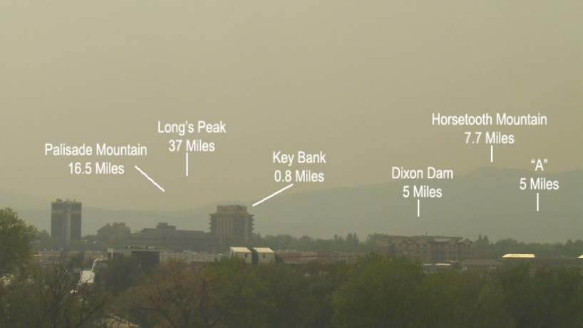  #Wildfires in Colorado have had a significant impact on our local air quality. The photo below shows visibility from our air quality monitoring camera looking southwest from New Belgium Brewery.On days like today, what are a few things you can consider to stay safe? 