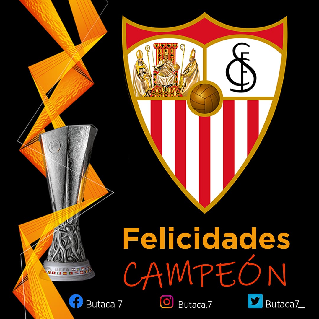 Butaca7_'s tweet photo. ¡@sevillafc  es campeón!

Después de un partidazo y un autogol de #Lukaku se firma el sexto título en la #EuropaLeague del #SevillaFC🔥⚽

#UELfinal  #Butaca7#Vam6sMiSevilla https://t.co/WxbikspcQ6
