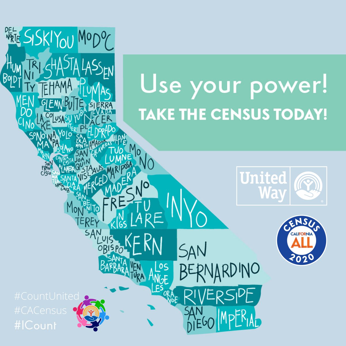 UnitedWayMerced's tweet photo. Represent your community today - show up for the 2020 Census! https://t.co/HvX97rfFHm