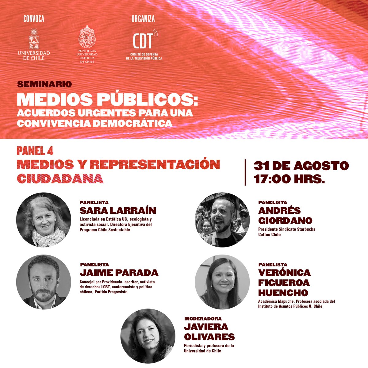 Seminario “Medios públicos: acuerdos urgentes para una convivencia democrática” anuncia programa, destacados panelistas y moderadores! Revisa toda la info aquí 👇🏼 inscríbete aquí: docs.google.com/forms/d/e/1FAI…