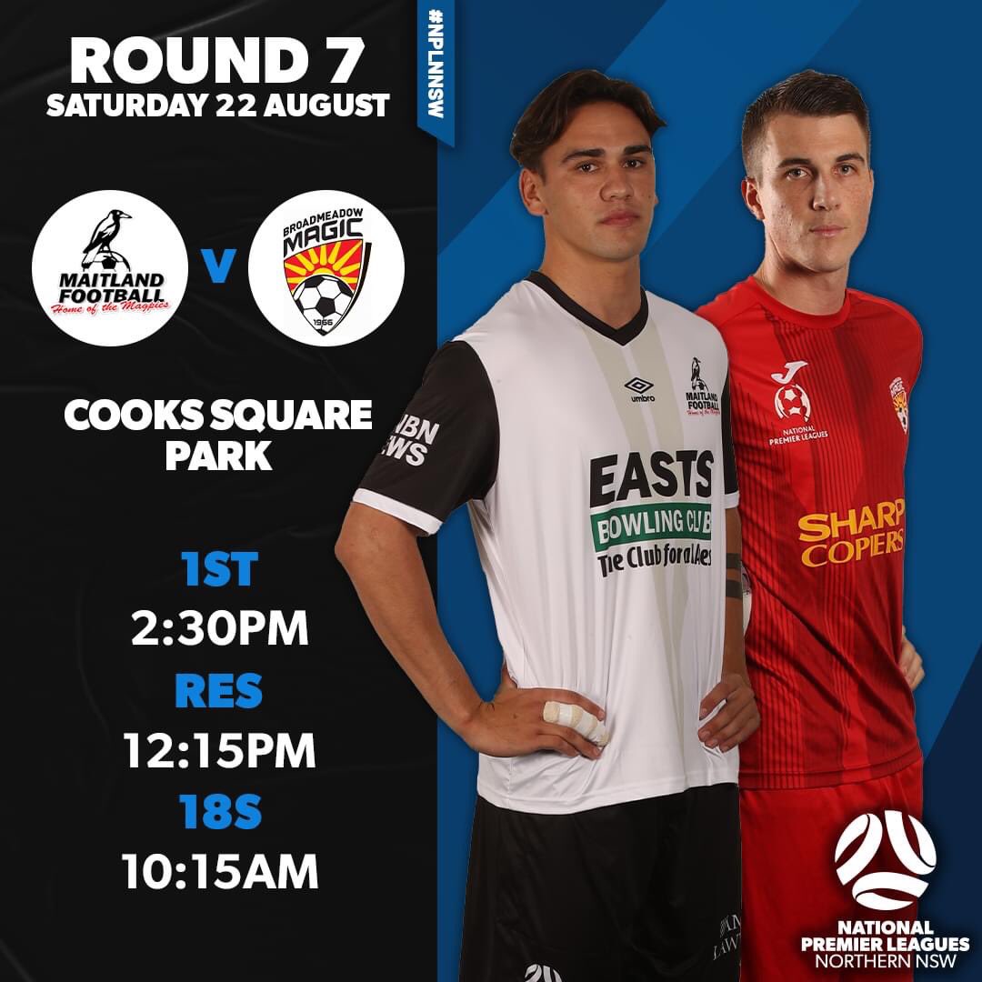 GameDay @ Cooks Square Park.  See if the lads can fly high over the Magic <a href="/MaitlandFC/">Maitland FC</a>  <a href="/BMagicFC/">BroadmeadowMagicFC</a> <a href="/nplnnsw/">NPL NNSW</a>    #MAIvBMM #mymaitland #maggies #FlyMagpiesFly