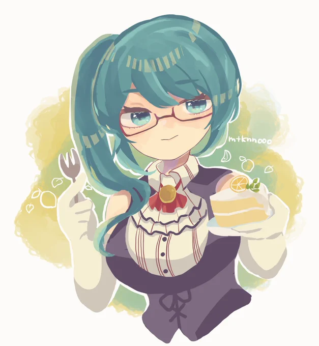 神楽すずさんが大好きな友達が先日誕生日だったのでレモンのケーキを持ってもらいました? #すずあーと 
