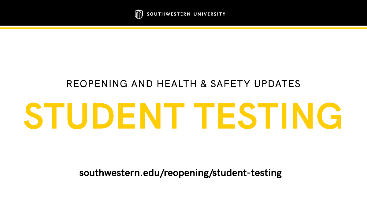 SouthwesternU's tweet photo. It is almost time to kick off the fall semester! Have questions about testing? Learn more here: https://t.co/Fm6Gob3jU1.

#PirateBubble #Testing #BeSouthwestern https://t.co/A6dWbqbFPo