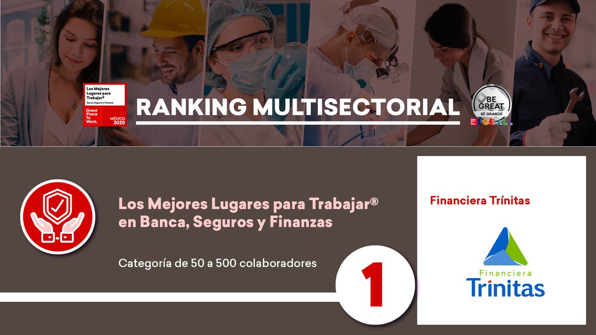 Trinitas_Mx's tweet photo. Fuimos seleccionados en como el #1 de Los Mejores Lugares para Trabajar® en el sector Banca, Seguros y Finanzas de 50 a 500 colaboradores. Gracias @GPTW_Mexico por darnos la oportunidad de participar y superarnos constantemente. 🙌

#GPTW2020 #FinancieraTrínitas #CréditosPyme https://t.co/VqvPi9heCQ