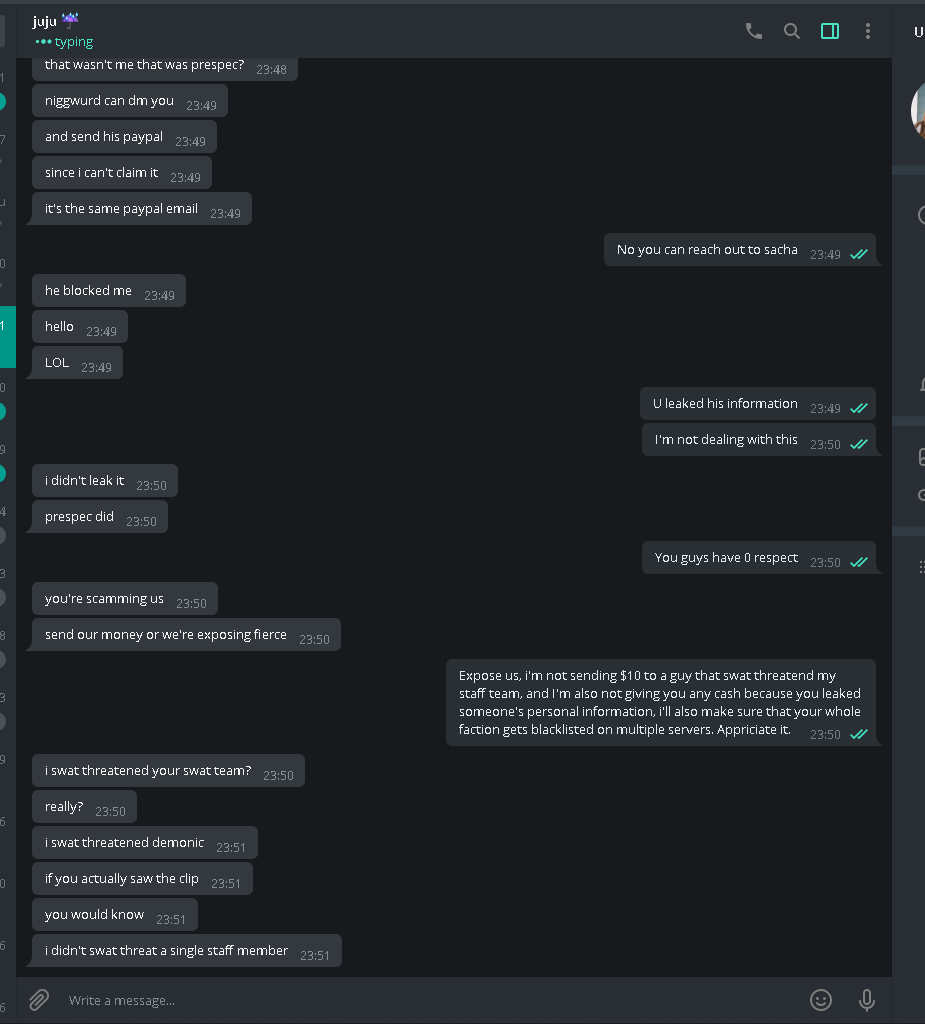 So, as everyone know's we do paypal rewards on fierce for example capturing events,

This faction called "OnlyFans" swat threated players, leaked personal information of staff members, and now expects that they will still get their payout.