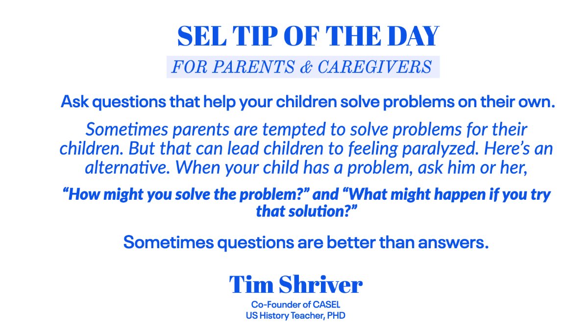 TimShriver's tweet photo. Times are tough. I know you did not expect to parent, teach &amp; hold a job. You are doing your best &amp; that is enough. Here is an #SEL practice that I hope will help take some of the pressure off &amp; support agency in your children. Wishing you all a blessed weekend!
@caselorg https://t.co/66IhFEZQMF