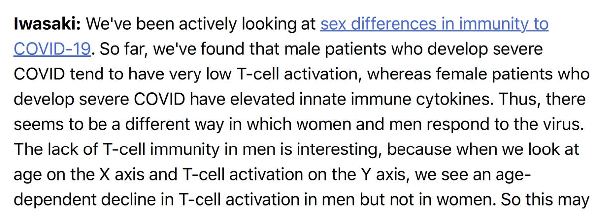 9. Why do men do poorly compared with women?There's an age-dependent decline in T-cell activation in men, not women