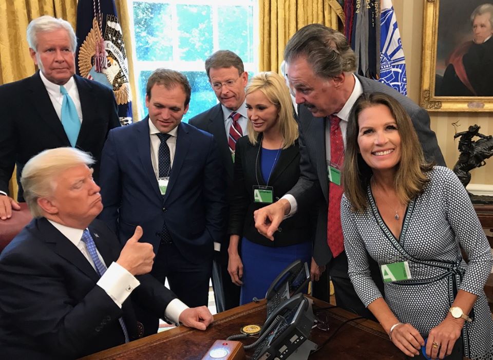 Photo from July 12, 2017 of Bob McEwen, Johnnie Moore, Tony Perkins, Paula White-Cain, Mike Evans, and Michele Bachmann, (with President Trump sitting).(Others also were at the gathering:  https://twitter.com/pastormarkburns/status/885254753739034624)  https://twitter.com/anelsona/status/1277974818663497729