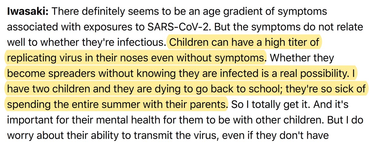10. What about kids with infections and their ability to transmit?(Her kids will be going to school, in-person, soon)