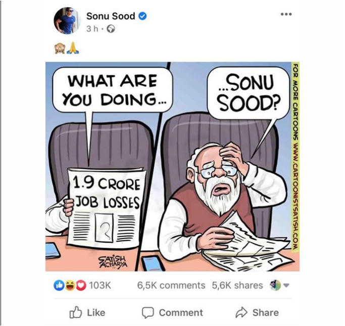 dhurandhar_288's tweet photo. I remember even #bhakts were praising #SonuSood for his #philanthropic work during #MigrantLabourCrisis but after seeing this post they started abusing him n he had to delete it. If u talk against #Modi either #corrupt #SupremeCourt will show u red eyes or #ModiSena will abuse u https://t.co/XMbSUUtgqe