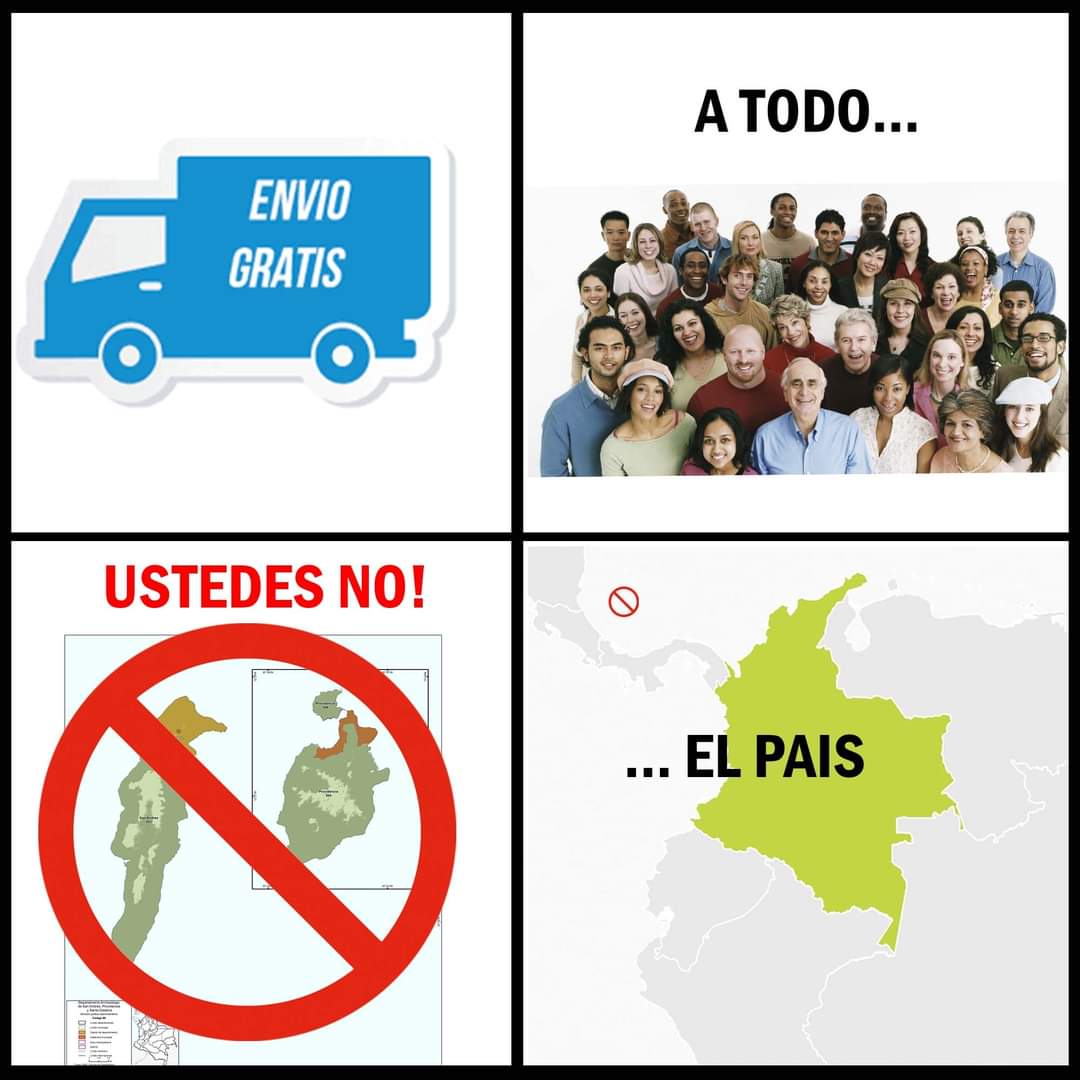 JohnFredyRico's tweet photo. Literal "Envió Gratis a todo... (San Andrés NO) el país. @IvanDuque https://t.co/FeFsjiNasf