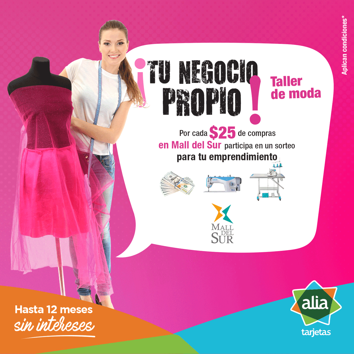 malldelsur's tweet photo. ¡Mall del Sur te da el taller de moda que siempre quisiste! Por cada $25 de compras participas en el sorteo para tu negocio propio.
Clientes Alia obtienen hasta 12 meses sin intereses.
*Aplica en locales participantes
#MalldelSur #TuNegocioPropio #TallerDeModa https://t.co/iIO6ZxxgjB