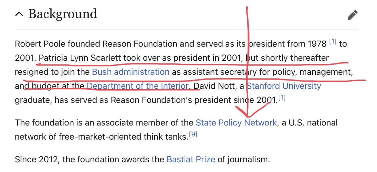 Reason is a huge think tank and they funded a Reason TV video website for Drew Carey.. (that’s something I didn’t know).AND a president, Patricia Lynn Scarlett left Reason for the Bush Administration at the Department of the Interior.3/