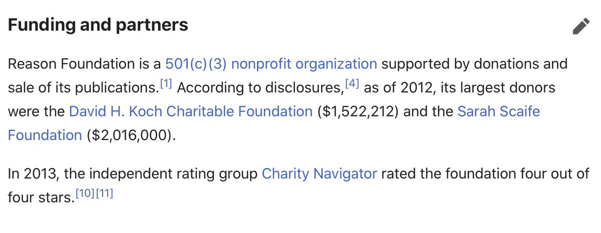 Reason Foundation is funded by mostly David Koch’s Foundation and the Sarah Scaife Foundation. Both hate regulation it seems.4/