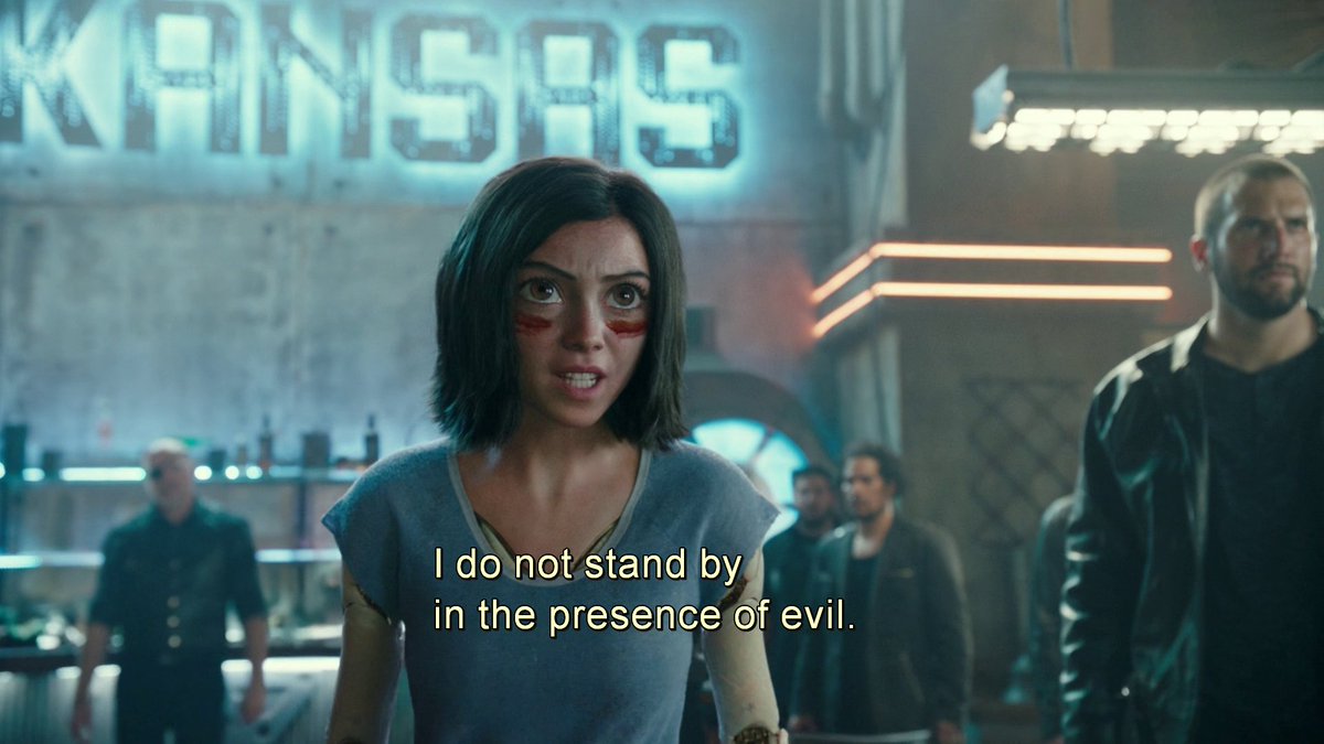 this detail, where Alita seems to think of her tough-girl line before she says it, or perhaps she finds it in a memory, is so unique and so so great. other blockbusters would never have a moment so strange and revealing and genuine